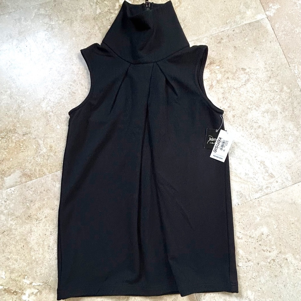 Kensie Pretty Black Top High Neckline, Sleeveless, Size S